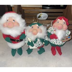 Vintage Santas Best Santakins Christmas Elf Gnome Ornaments Set Of 3 7-8”